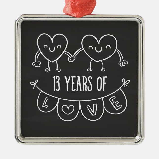 Ornamento De Metal 13 Anniversário Gift Chalk Hearts (Frente)