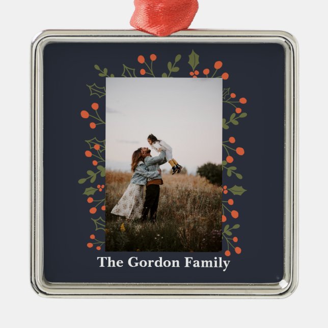 Ornamento De Metal 1 Foto de Natal Botânico Holly Modern Natal (Frente)