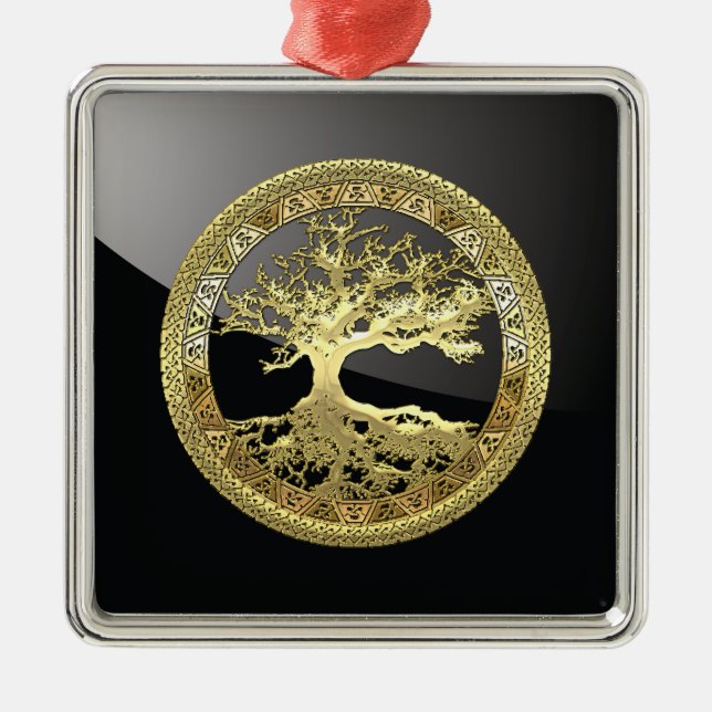 Ornamento De Metal [200] Árvore Celta da Vida [Dourado] (Frente)