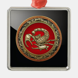 Ornamento De Metal [200] Escorpião de Ouro Sagrado em Vermelho