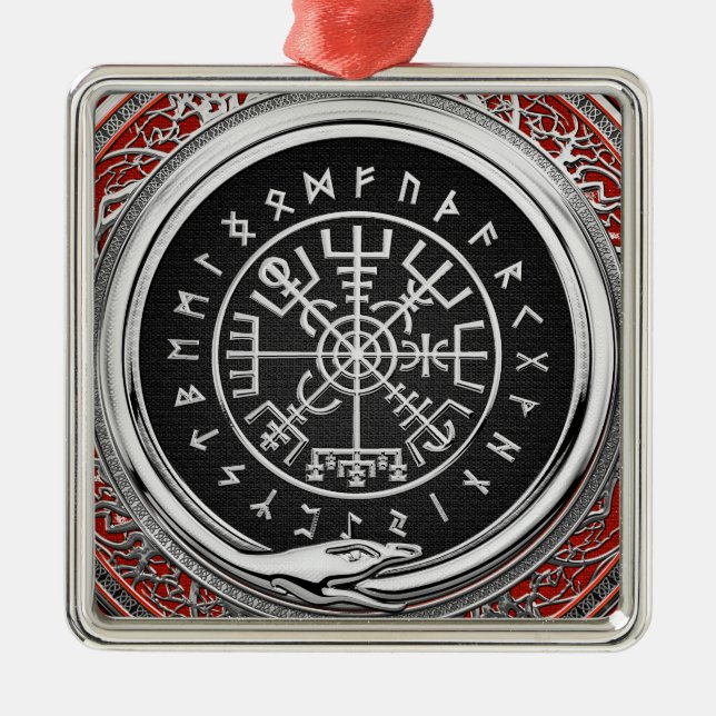 Ornamento De Metal [200] Vegvisir - Bússola mágica virada para prata (Frente)