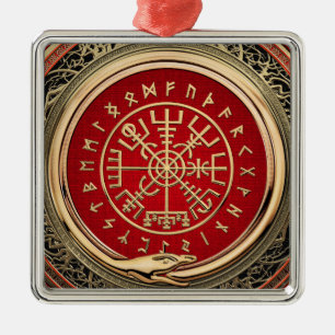 Ornamento De Metal [200] Vegvisir - Viking Dourado Magic Runic Compas