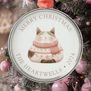 Ornamento De Metal 2025 Natal Personalizado Aquarela Gato Feliz Natal