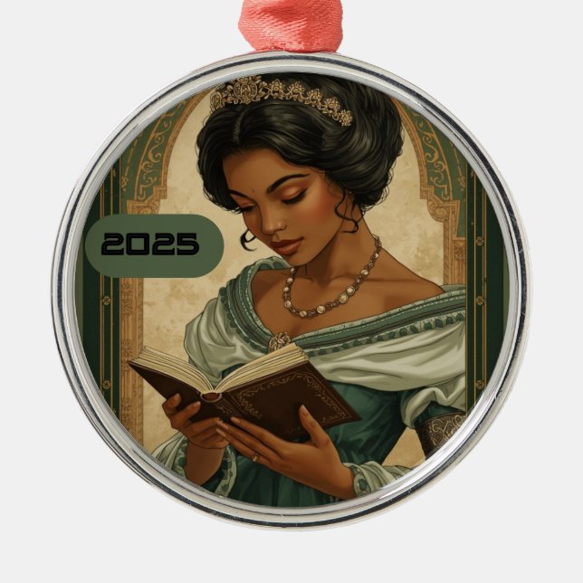 Ornamento De Metal 2025 Princess Reading a Book Ornament (Frente)