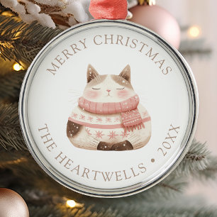 Ornamento De Metal 2026 Natal Personalizado Aquarela Gato Feliz Natal