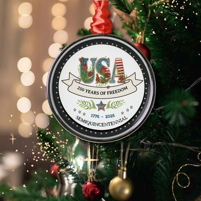 Ornamento De Metal 250 Years of Freedom Botanical USA Silver  (250 Years of Freedom Botanical USA Silver Metal Ornament)