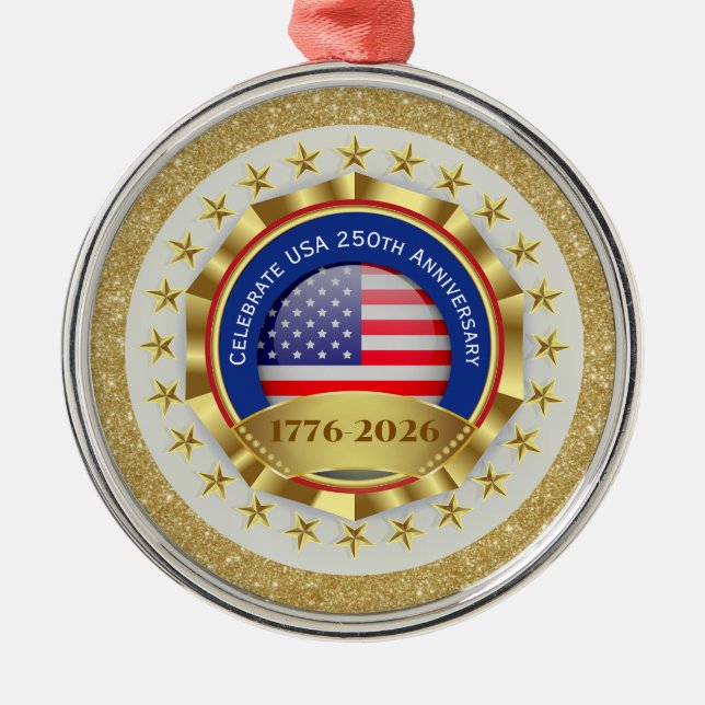 Ornamento De Metal 250th Anniversary USA Patriotic | 1776–2026 (Frente)