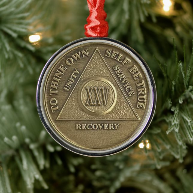 Ornamento De Metal 25 Year Sober Anniversary Medallion | Recovery (Árvore)