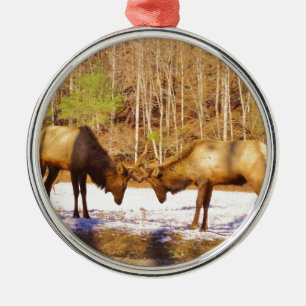 Ornamento De Metal 2~ 2 Bull Elk na neve