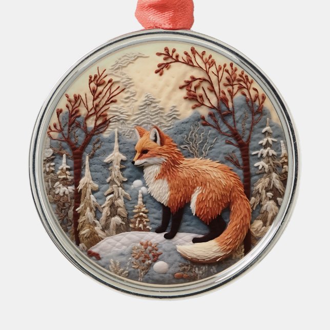 Ornamento De Metal 3D Fox Woodland Chirstmas Animal (Frente)