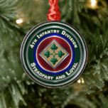 Ornamento De Metal 4th Infantry Division Keepsake Christmas<br><div class="desc">Display your pride in the Mighty 4th Infantry Division! This special Custom Keepsake Christmas Ornament makes a wonderful gift for your Favorite Soldier Deployed Overseas and away from your home! Let all who see this Custom Keepsake Christmas Ornament know of your support and admiration for the truly remarkable Soldiers along...</div>