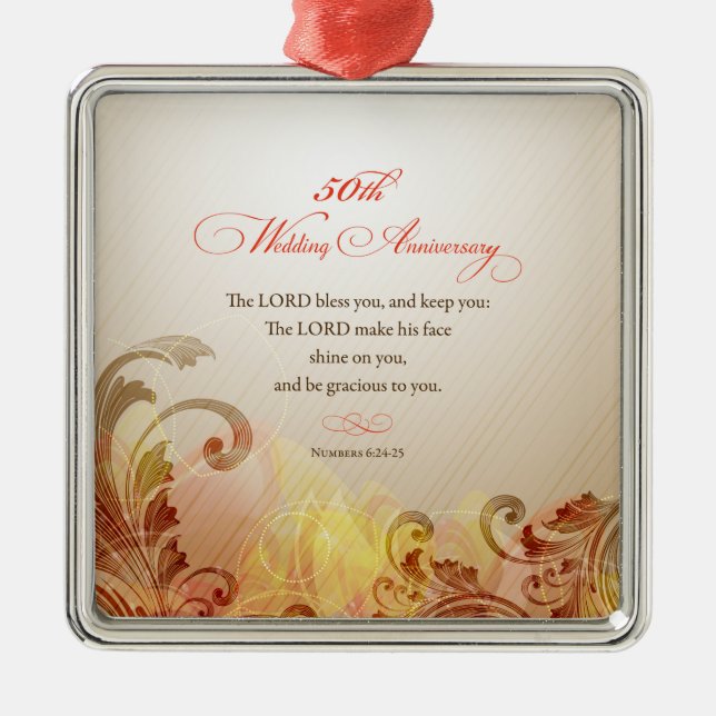 Ornamento De Metal 50º aniversário de casamento, Lord Bless e Keep (Frente)