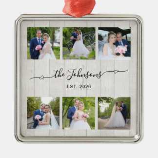 Ornamento De Metal 6 Coração de Casamento Fotográfico Assinatura com