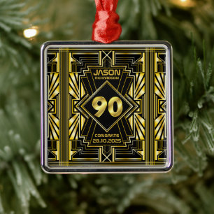 Ornamento De Metal 90 Birthday Art Deco Dourado Excelente Negro Gatsb