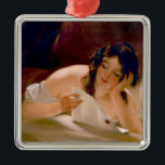 Ornamento De Metal A Carta do Amor (por Thomas Sully)<br><div class="desc">Este design apresenta uma pintura do artista americano Thomas Sully (1783-1872). Mostra uma jovem amorosa descansando em uma cama ou sofá enquanto lê uma carta de amor de sua admiração. Ela está sonhando com as palavras românticas que a carta contém. A mulher está descansando a cabeça gentilmente sobre a mão....</div>