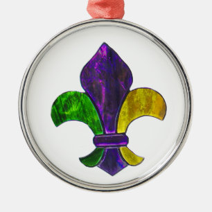 Ornamento De Metal A flor de lis Mardi Gra adiciona o texto