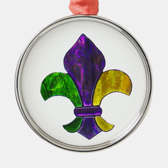 Ornamento De Metal A flor de lis Mardi Gra adiciona o texto (Frente)
