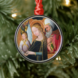 Ornamento De Metal A Madonna Esperante com São José Redondo