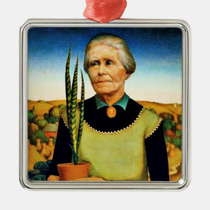 Ornamento De Metal A Mulher com Plantas por Grant Wood