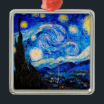 Ornamento De Metal A Noite Estrelada de Vincent Van Gogh<br><div class="desc">Vincent Van Gogh Na Noite Estrelada. Esta é uma antiga obra-prima do pintor mestre holandês Vincent Van Gogh. Esta pintura de paisagem artística fina tem uma cor bela,  vibrante e saturada. Vincent Van Gogh era um pintor impressionista holandês. Esta imagem está no dominio público</div>