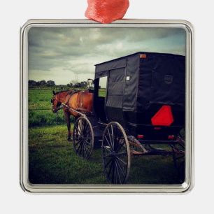 Ornamento De Metal A noite passada em uma comunidade de Amish, cavalo