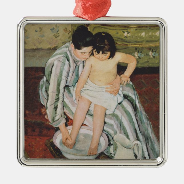 Ornamento De Metal A Pintura do Banho de Mary Cassatt Child (Frente)