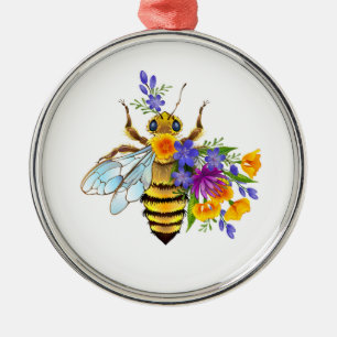 Ornamento De Metal Abelha flor com plantas silvestres