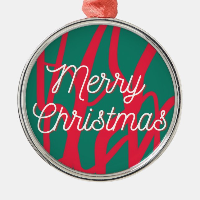 Ornamento De Metal Abstract Red Green Personalized Merry Christmas (Frente)