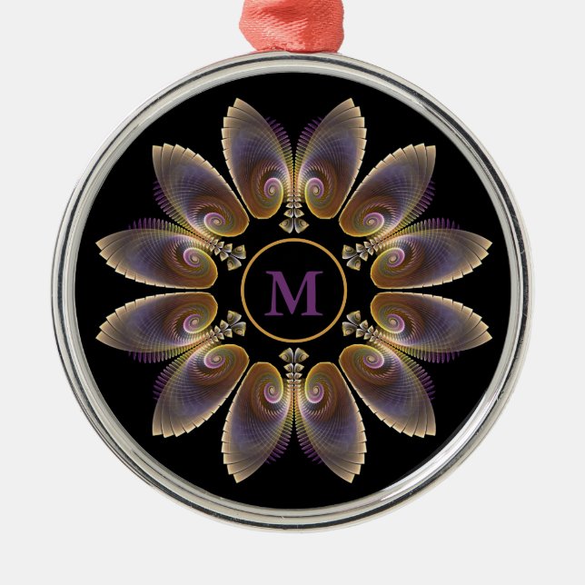 Ornamento De Metal Abstrato Angel Wings Mandala Fractal Monograma (Frente)