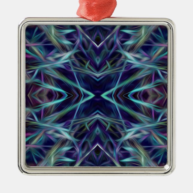 Ornamento De Metal Abstrato de Gráfico Azul e Rosa (Frente)