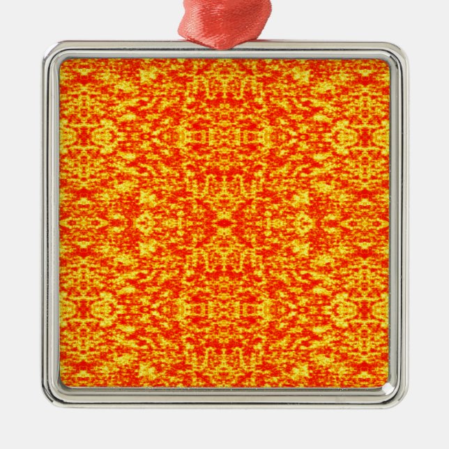 Ornamento De Metal Abstrato Fractal Em Vermelho E Laranja (Frente)