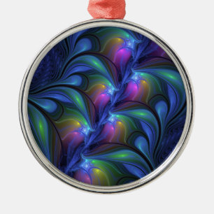 Ornamento De Metal Abstrato Luminoso Colorido Azul Rosa Verde Fractal
