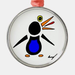 Ornamento De Metal Abstrato Penguin Round Ornament