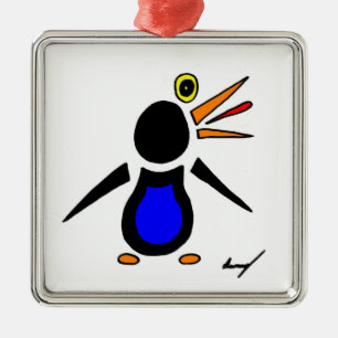 Ornamento De Metal Abstrato Penguin Square Ornament