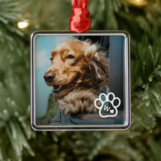 Ornamento De Metal Add Your Own Photo Dog Pets Monogram (Árvore)