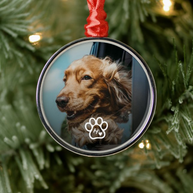 Ornamento De Metal Add Your Own Photo Dog Pets Monogram (Árvore)