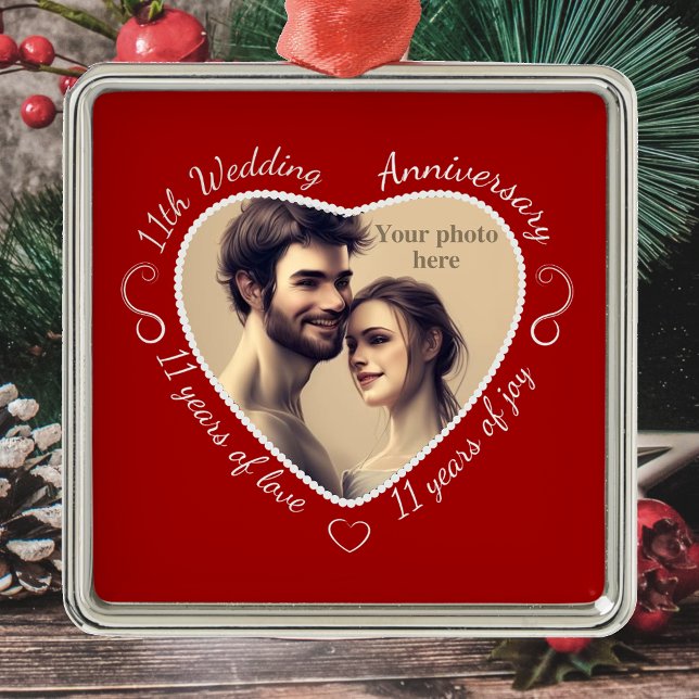 Ornamento De Metal Adicione a sua foto 11 anos de Casamento (Criador carregado)