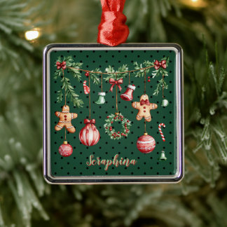 Ornamento De Metal Adicione Seu Nome Guirlanda Verde de Natal Fofo