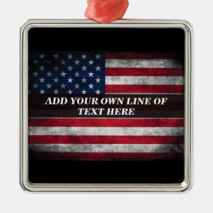 Ornamento De Metal Adicione seu texto ao sinalizador americano