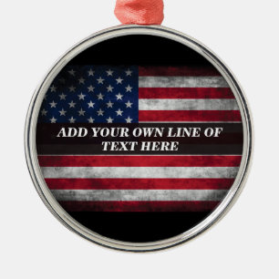 Ornamento De Metal Adicione seu texto ao sinalizador americano