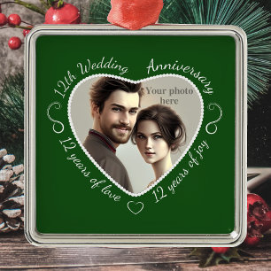 Ornamento De Metal Adicione sua foto 12 anos de Casamento