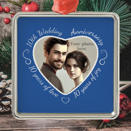 Ornamento De Metal Adicione sua foto de 10 anos de Casamento