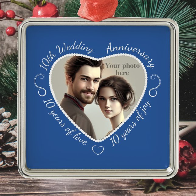 Ornamento De Metal Adicione sua foto de 10 anos de Casamento (Criador carregado)