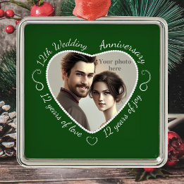 Ornamento De Metal Adicione sua foto de 12 anos de Casamento