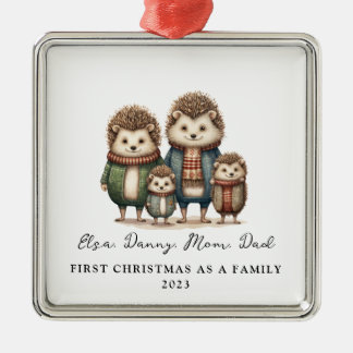 Ornamento De Metal Adoção do Primeiro Natal como Família de 4 Porcos