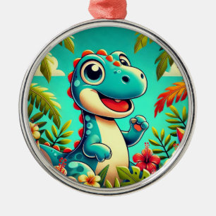 Ornamento De Metal Adorável Dinossauro de Desenho Animado em Meio a T