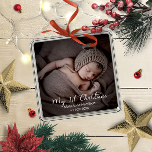 Ornamento De Metal Adorável Minha Primeira Natal Foto de Bebê Recém-N