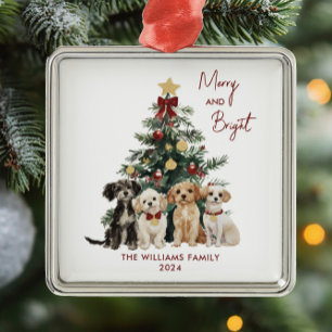 Ornamento De Metal Adorável Natal em Aquarela Cachorros Alegres e Bri