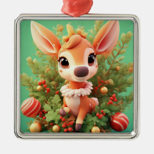 Ornamento De Metal Adorável Veado de Desenho Animado em um Natal Fest