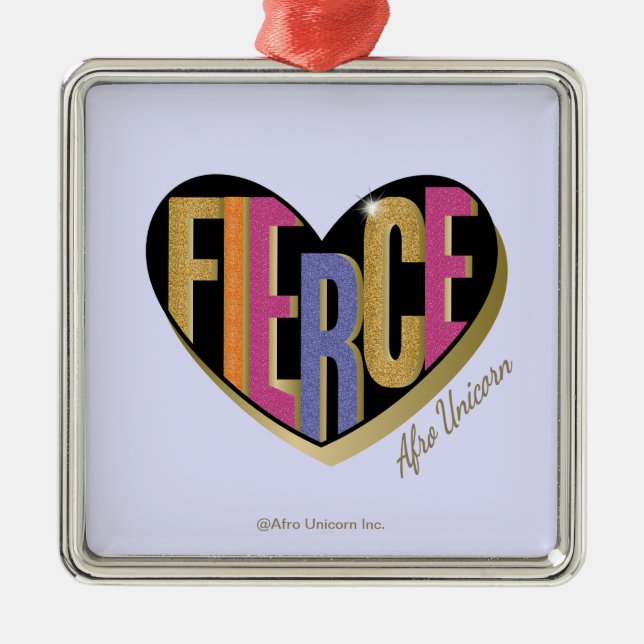 Ornamento De Metal Afro Unicorn Fierce Heart Design (Frente)